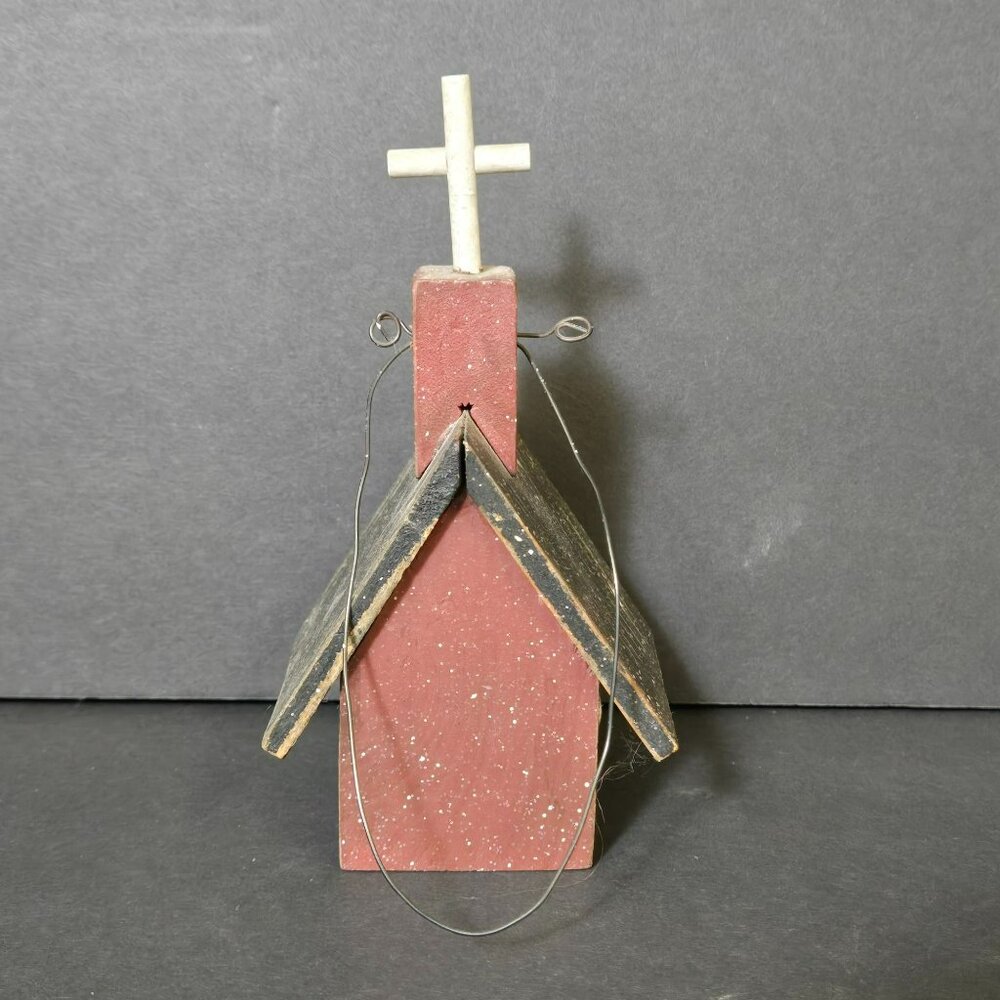 Vintage Primitive Rustic Wood Birdhouse Church Ornament Snowman Family Carolers - Picture 4 of 8